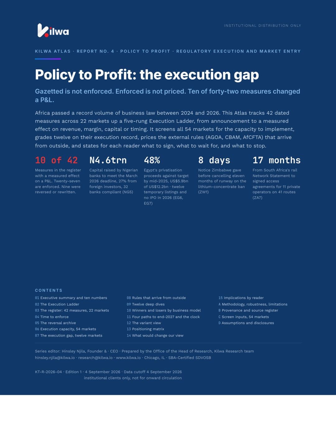 Cover of Kilwa Atlas No. 4: Policy to Profit — Regulatory Execution and Market Entry
